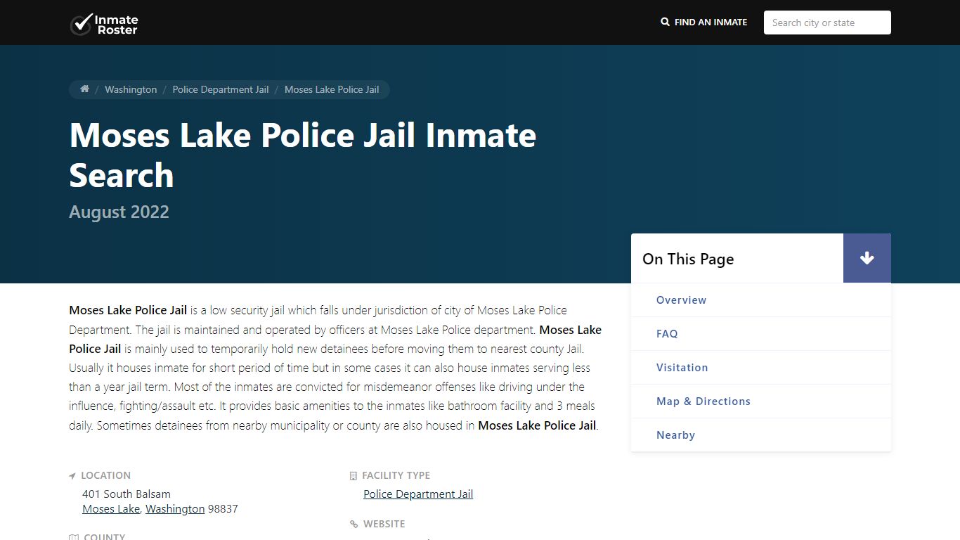 Inmate Search 🔍 | Moses Lake Police Jail - Moses Lake, WA